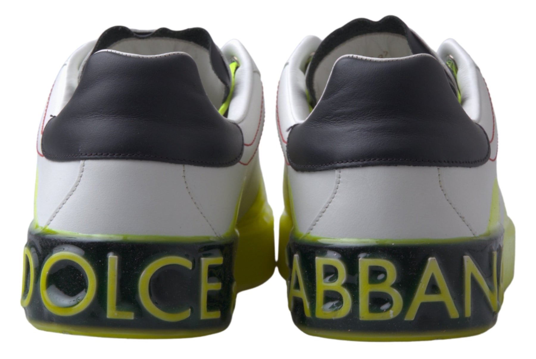 Dolce & Gabbana White Yellow Portofino Leather Sneakers Shoes | Regal Royce