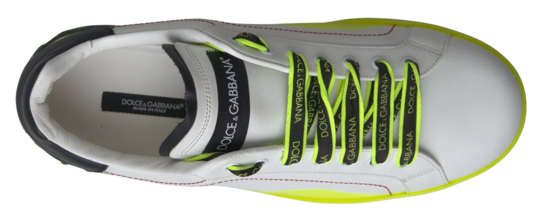 Dolce & Gabbana White Yellow Portofino Leather Sneakers Shoes | Regal Royce