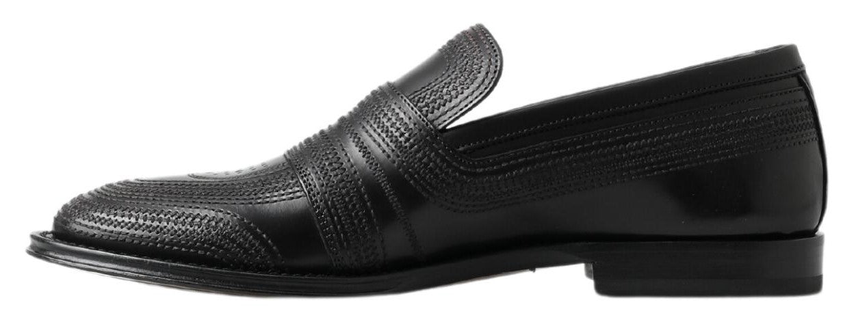 Dolce & Gabbana Black Leather Slipper Loafers Stitched Shoes | Regal Royce