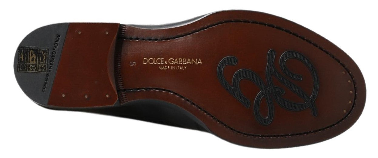 Dolce & Gabbana Black Leather Slipper Loafers Stitched Shoes | Regal Royce