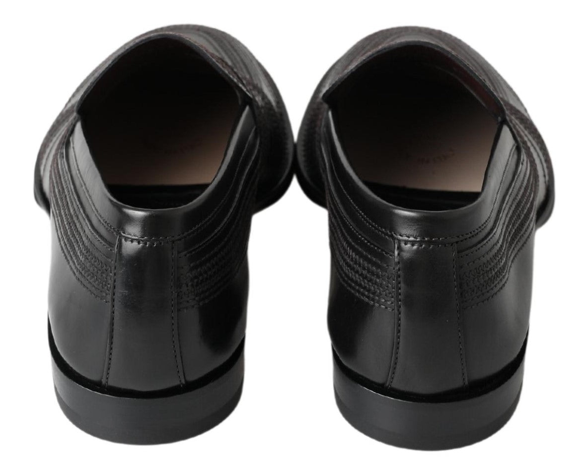 Dolce & Gabbana Black Leather Slipper Loafers Stitched Shoes | Regal Royce