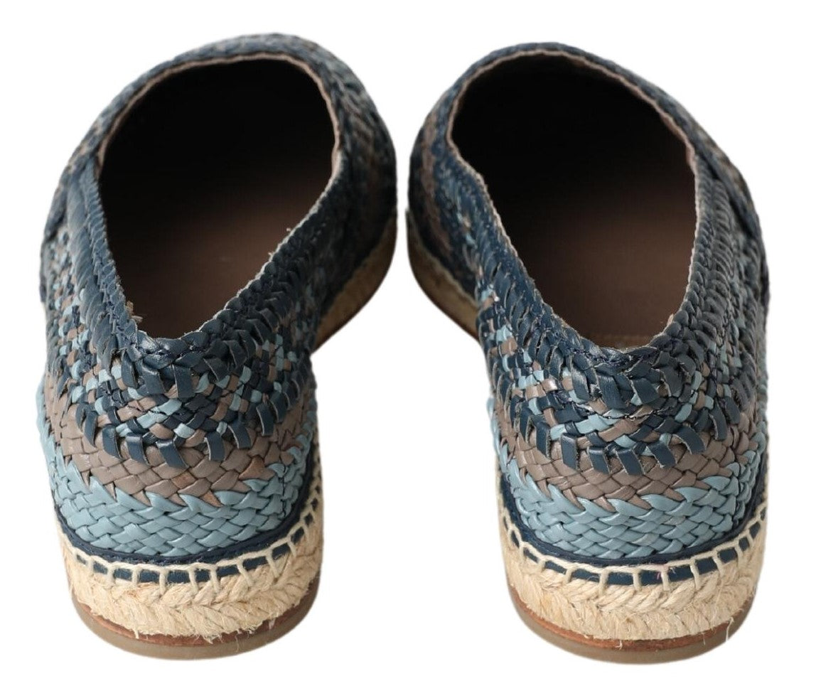 Dolce & Gabbana Blue Gray Leather Buffalo Espadrille Shoes | Regal Royce