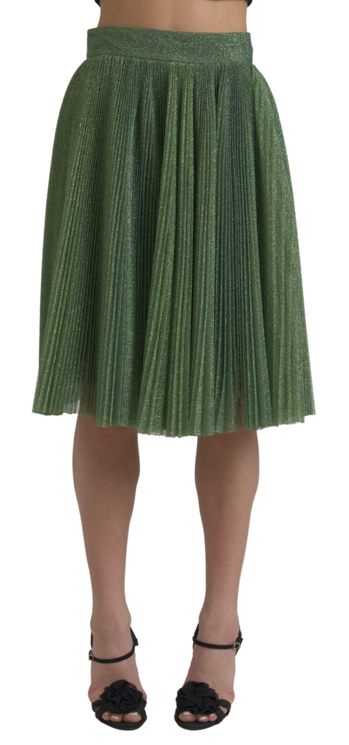 Dolce & Gabbana Metallic Green High Waist A-line Pleated Skirt | Regal Royce