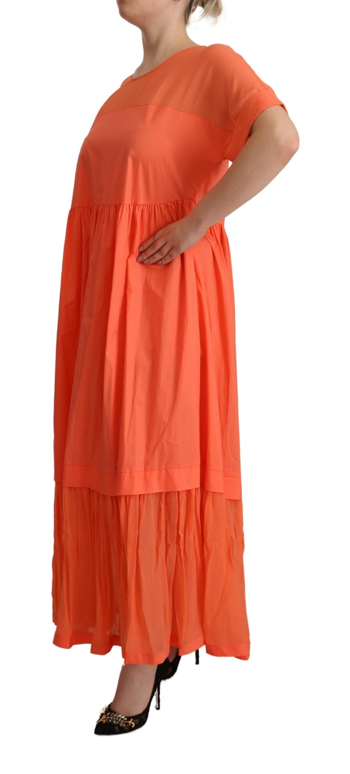 Twinset Coral Cotton Blend Short Sleeves Maxi Shift Dress | Regal Royce
