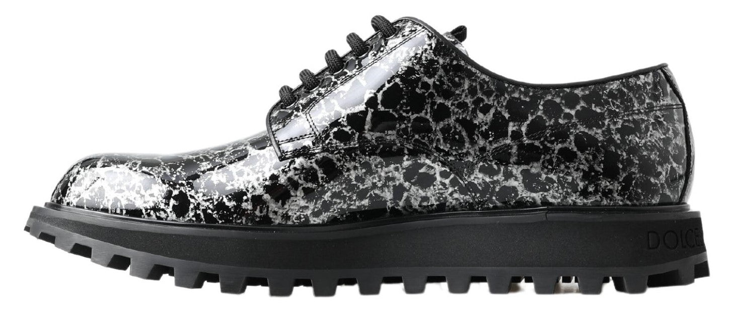 Dolce & Gabbana Black White Derby Patent Leather Shoes | Regal Royce