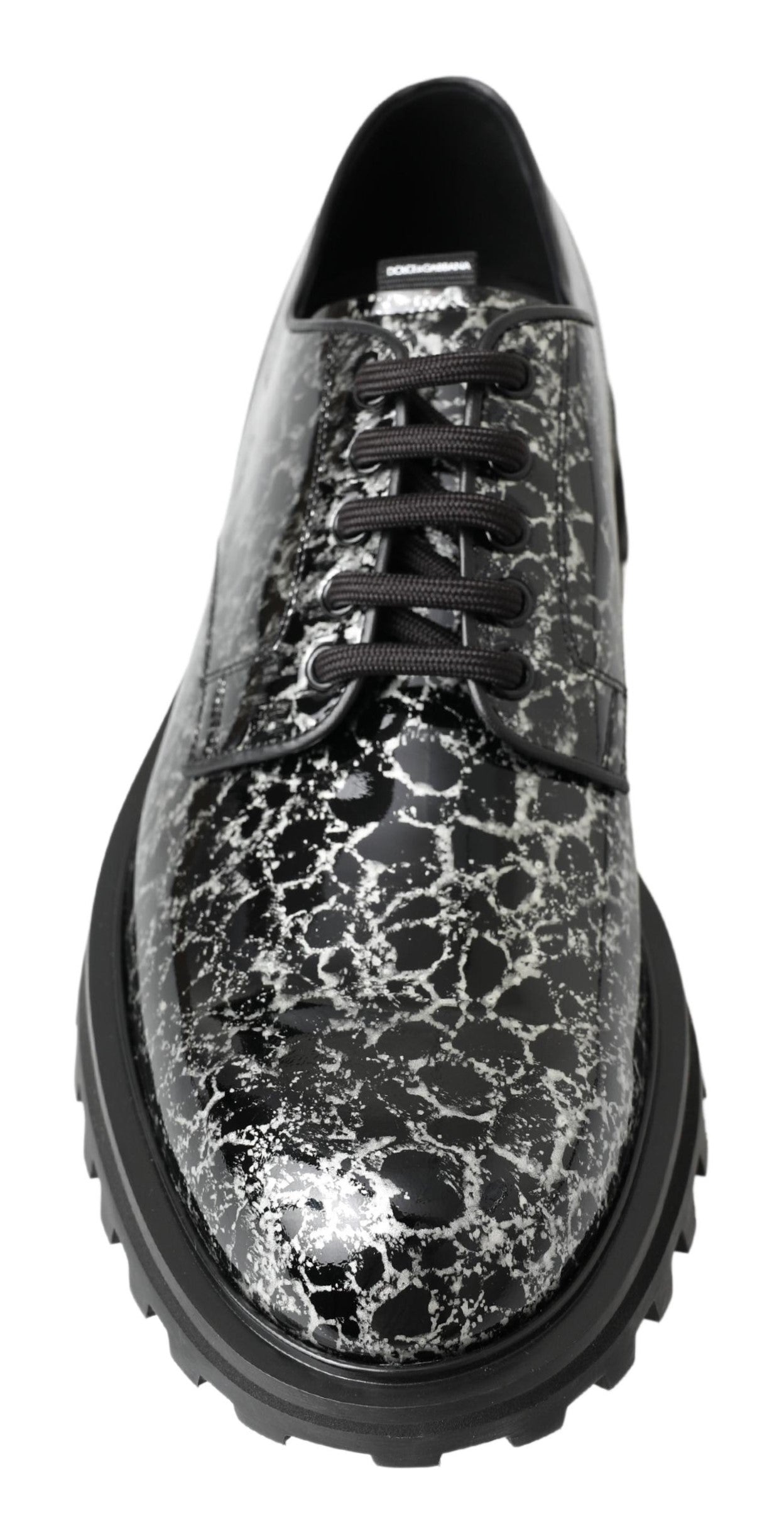Dolce & Gabbana Black White Derby Patent Leather Shoes | Regal Royce