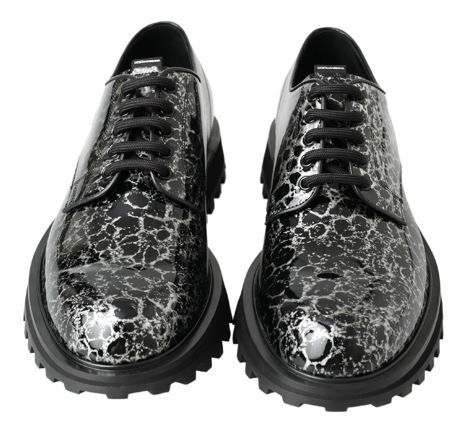 Dolce & Gabbana Black White Derby Patent Leather Shoes | Regal Royce
