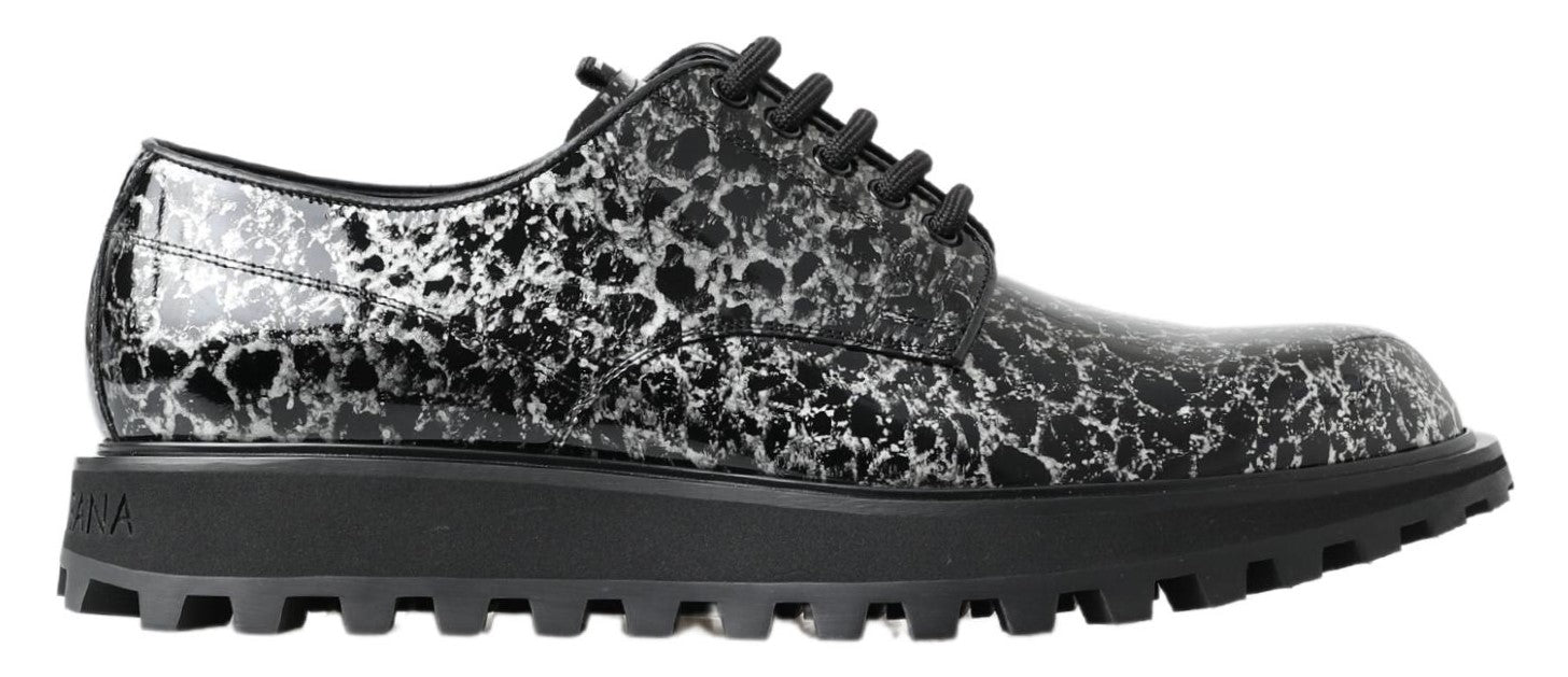 Dolce & Gabbana Black White Derby Patent Leather Shoes | Regal Royce