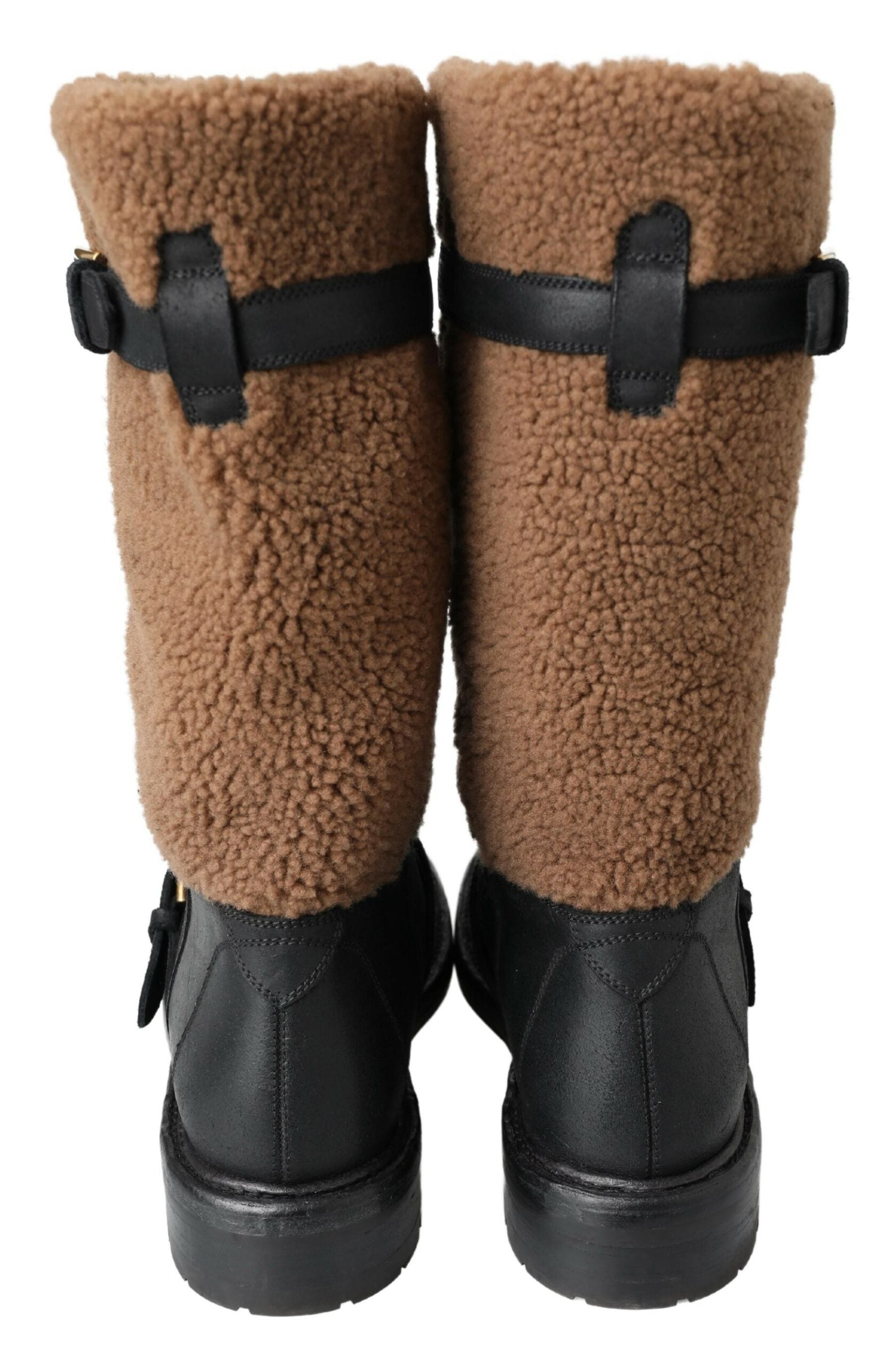 Dolce & Gabbana Black Leather Brown Shearling Boots | Regal Royce