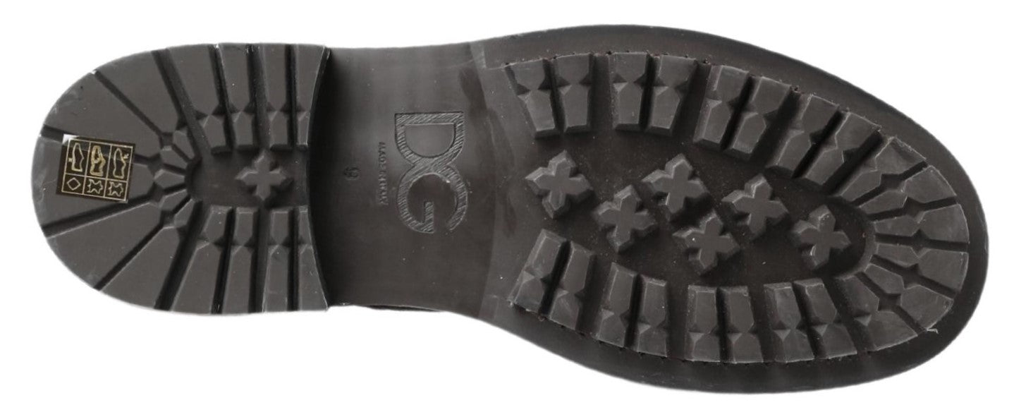 Dolce & Gabbana Black Gray Leather Mid Calf Boots Shoes | Regal Royce