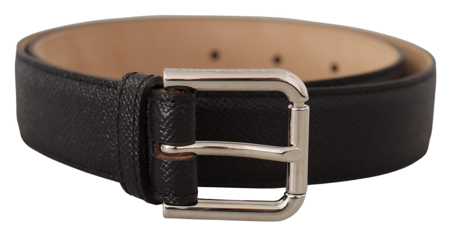 Dolce & Gabbana Black Calf Leather Brown Backend Metal Buckle Belt | Regal Royce