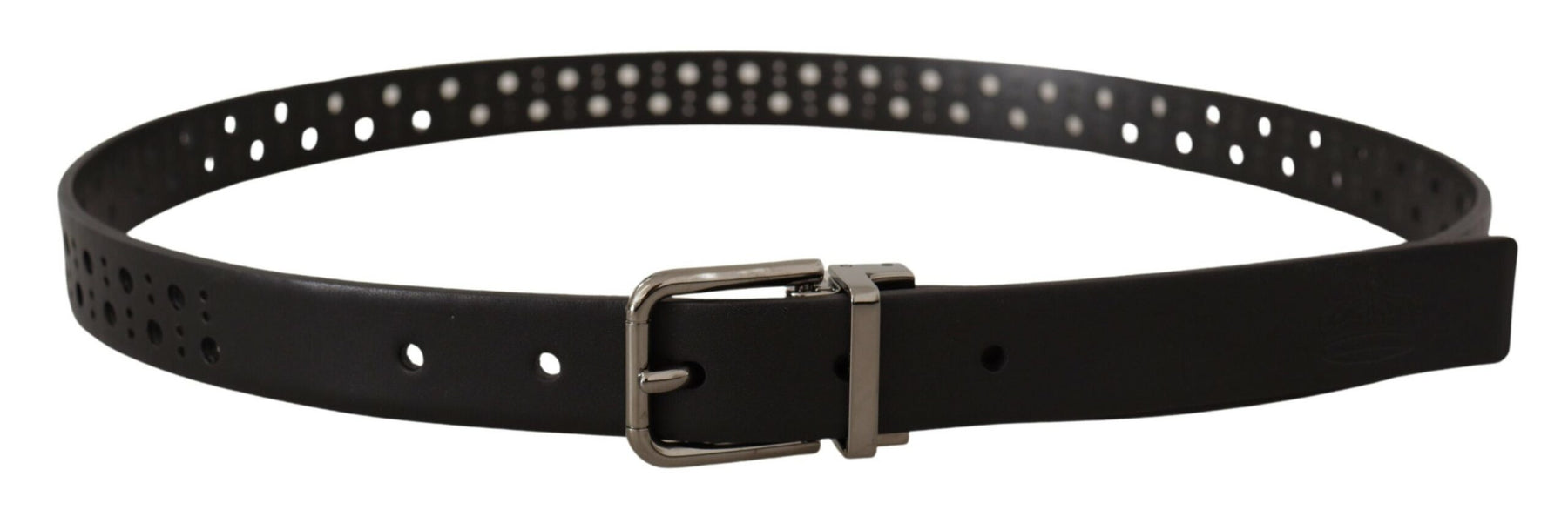 Dolce & Gabbana Black Calf Leather Perforated Metal Buckle Belt | Regal Royce