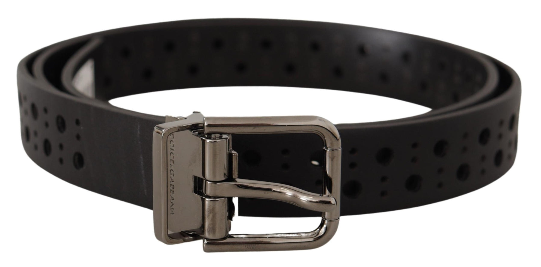 Dolce & Gabbana Black Calf Leather Perforated Metal Buckle Belt | Regal Royce