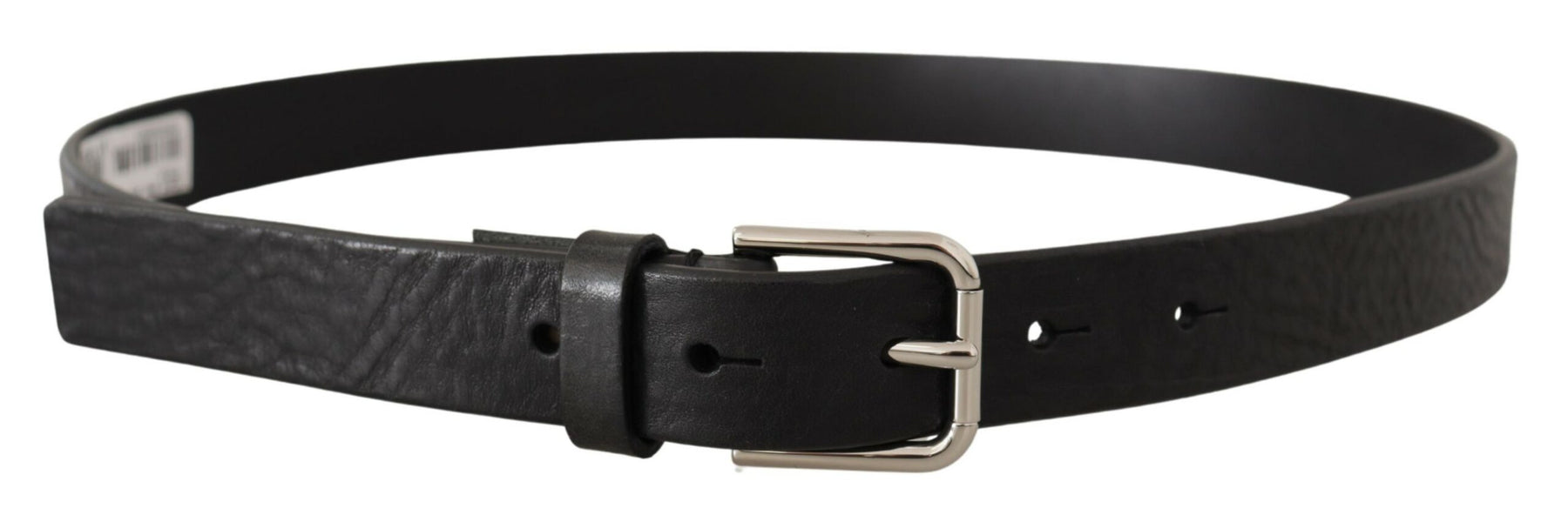 Dolce & Gabbana Black Calf Leather Silver Tone Logo Metal Buckle Belt | Regal Royce