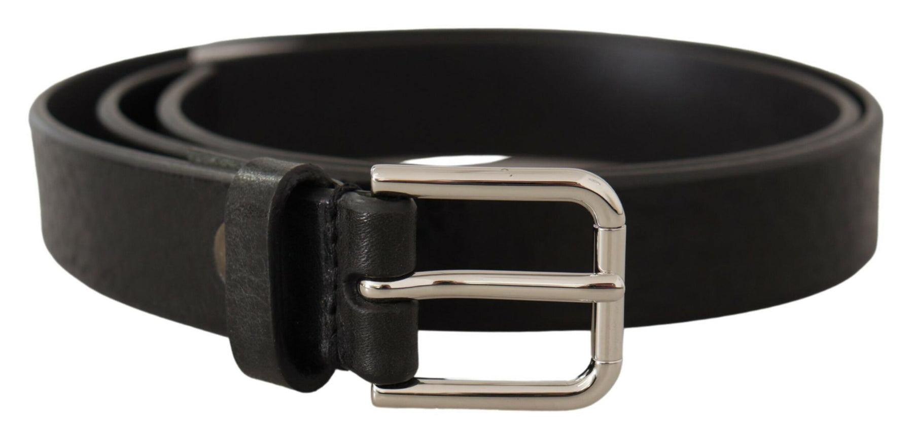 Dolce & Gabbana Black Calf Leather Silver Tone Logo Metal Buckle Belt | Regal Royce
