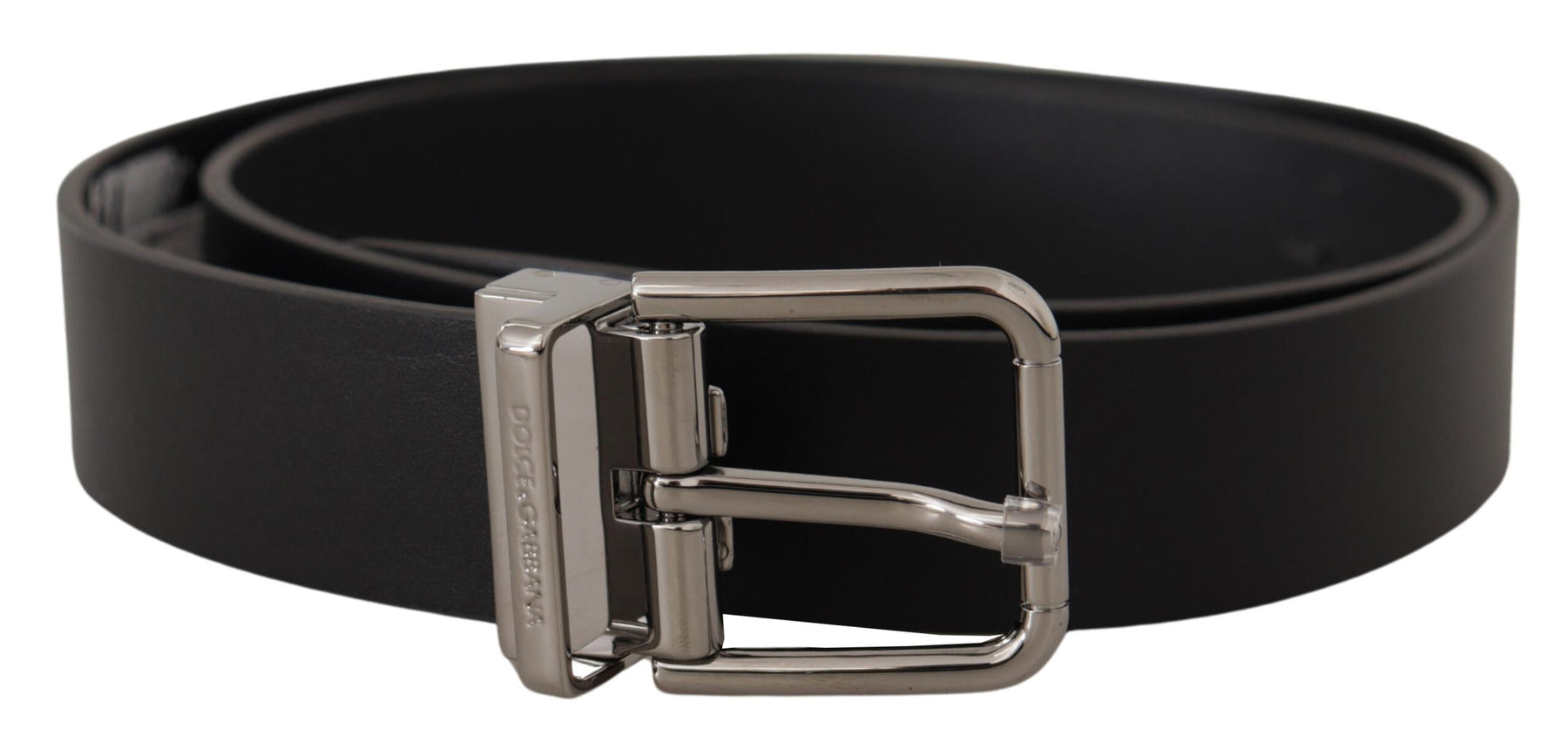 Dolce & Gabbana Black Calf Leather Logo Engraved Metal Buckle Belt | Regal Royce