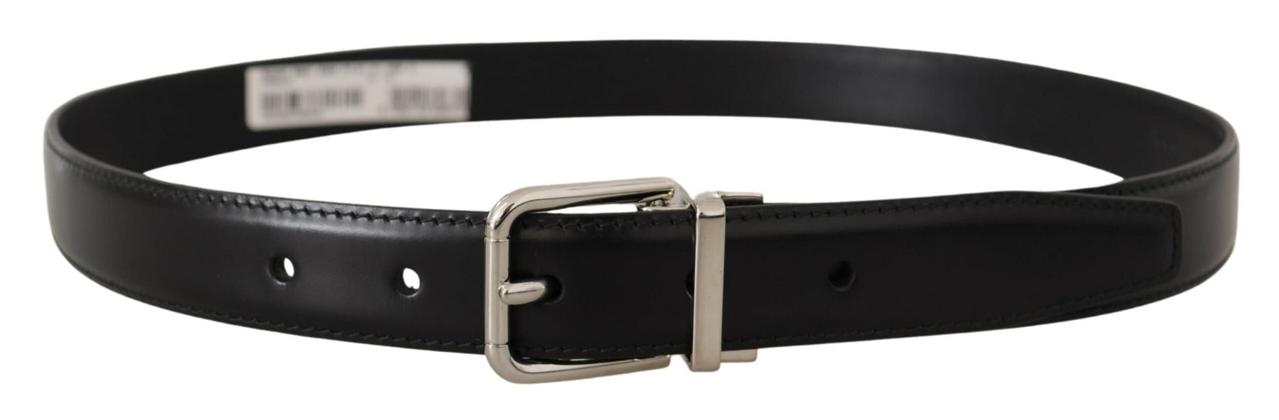 Dolce & Gabbana Black Calf Leather Logo Engraved Metal Buckle Belt | Regal Royce
