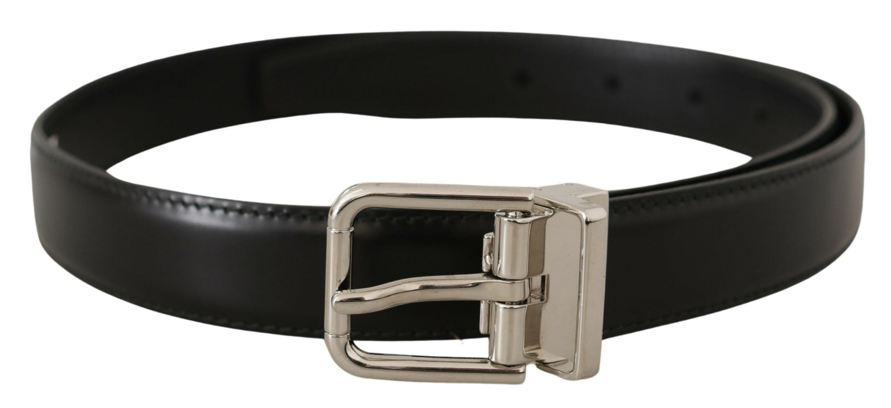 Dolce & Gabbana Black Calf Leather Logo Engraved Metal Buckle Belt | Regal Royce