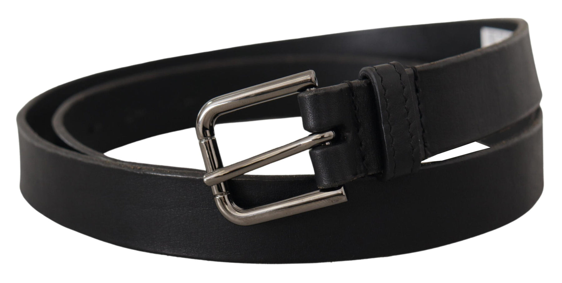 Dolce & Gabbana Black Calf Leather Logo Engraved Metal Buckle Belt | Regal Royce