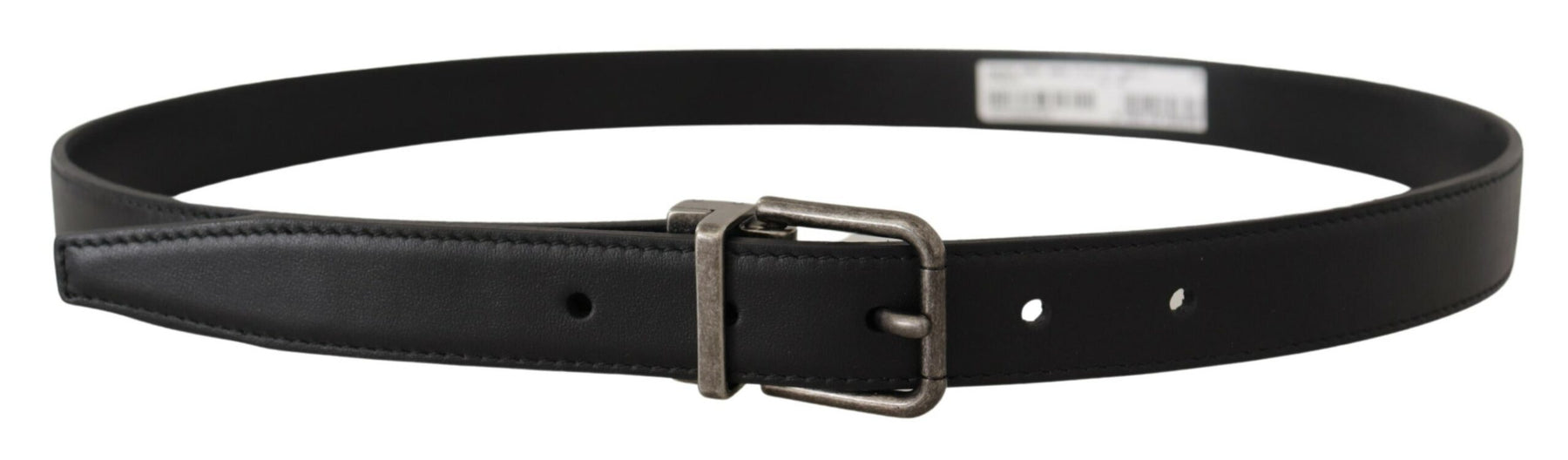 Dolce & Gabbana Black Plain Leather Vintage Logo Metal Buckle Belt | Regal Royce