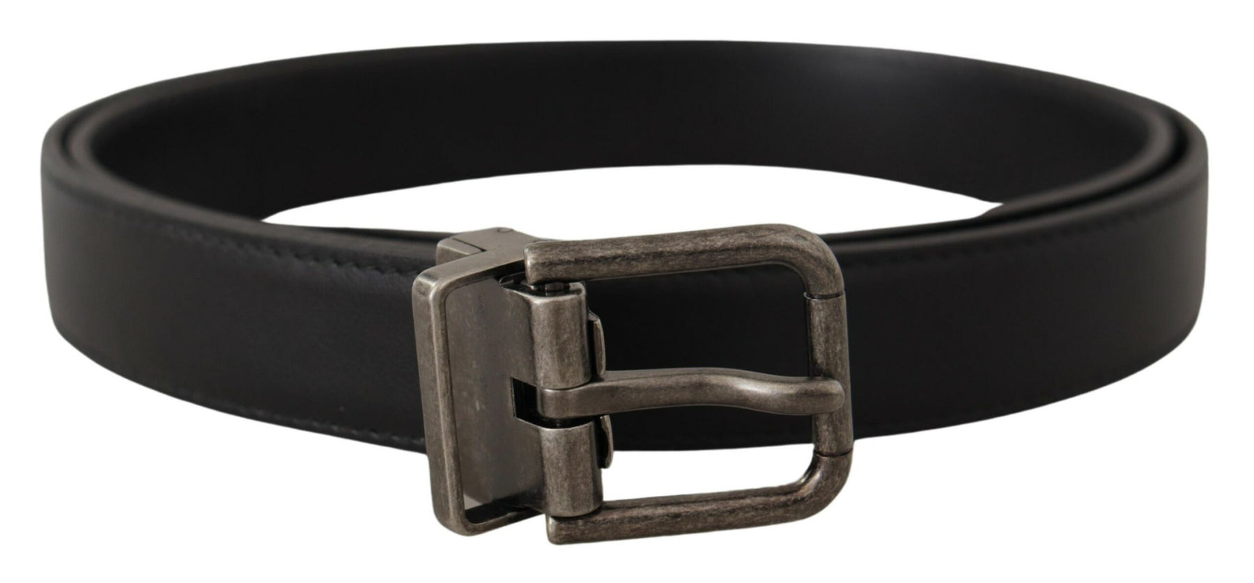 Dolce & Gabbana Black Plain Leather Vintage Logo Metal Buckle Belt | Regal Royce