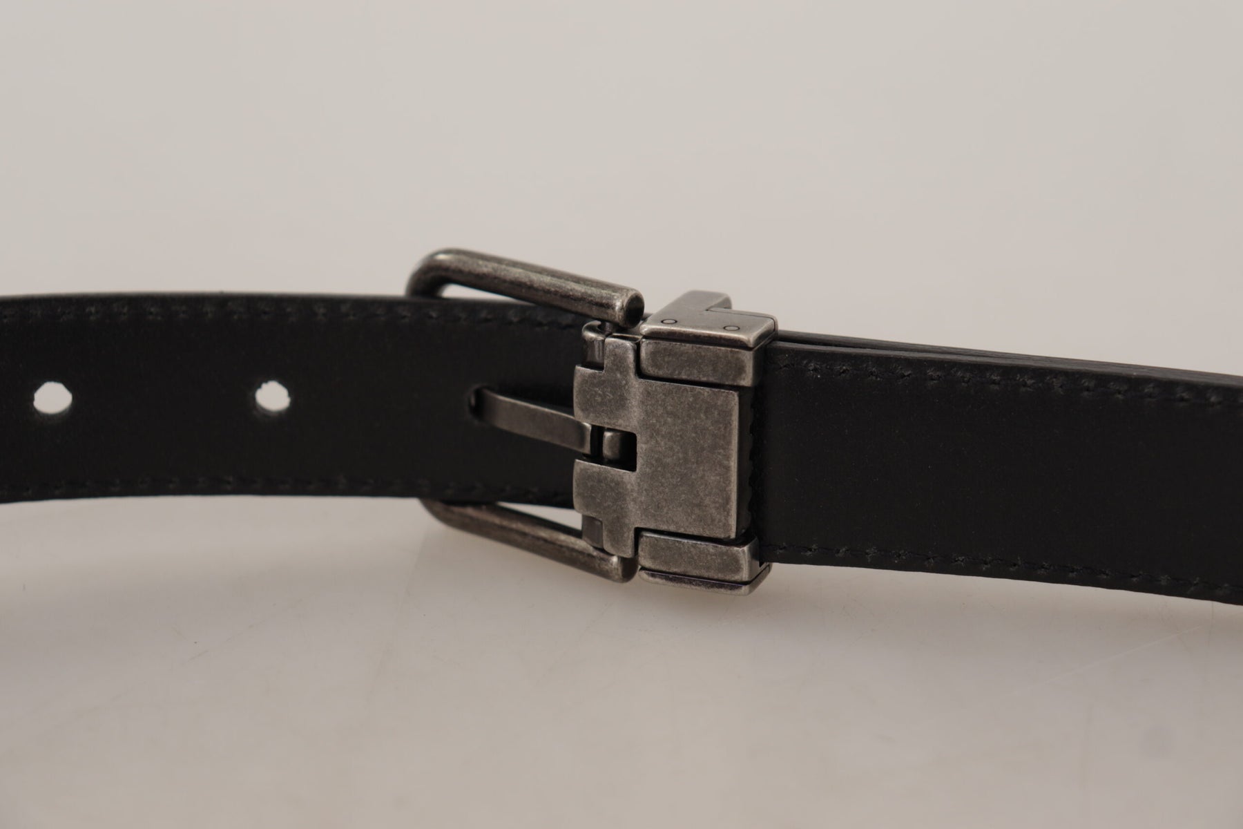 Dolce & Gabbana Black Plain Leather Vintage Logo Metal Buckle Belt | Regal Royce