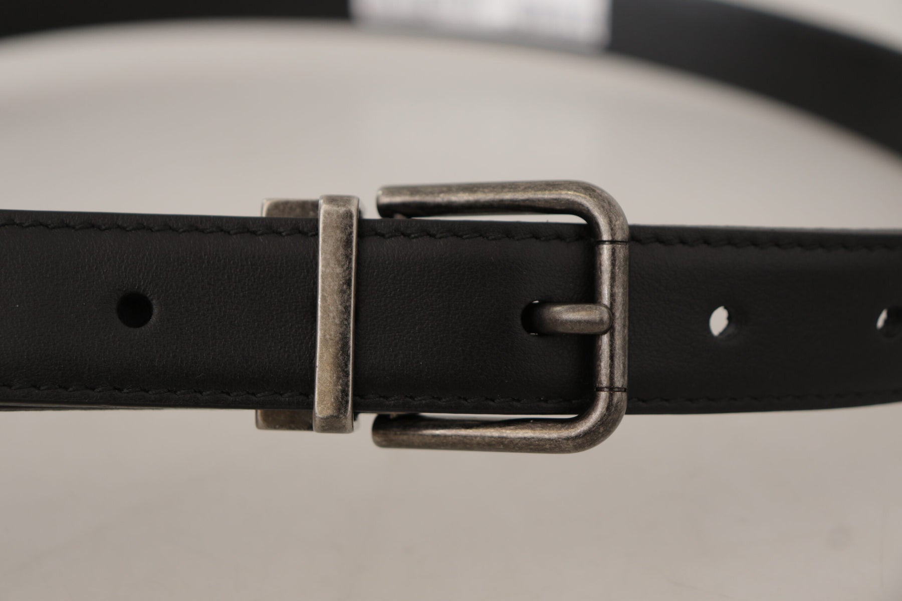 Dolce & Gabbana Black Plain Leather Vintage Logo Metal Buckle Belt | Regal Royce