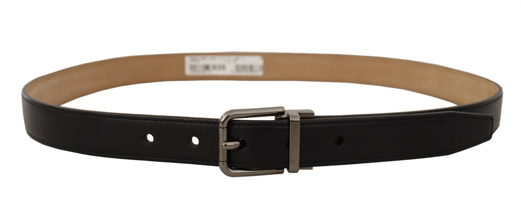 Dolce & Gabbana Black Calf Leather Logo Engraved Metal Buckle Belt | Regal Royce