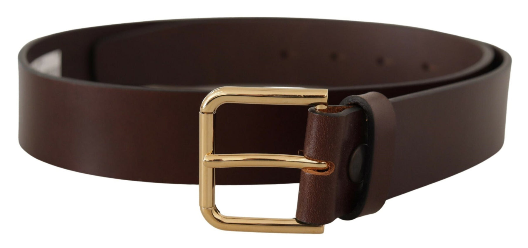Dolce & Gabbana Brown Plain Calf Leather Gold Tone Buckle Belt | Regal Royce