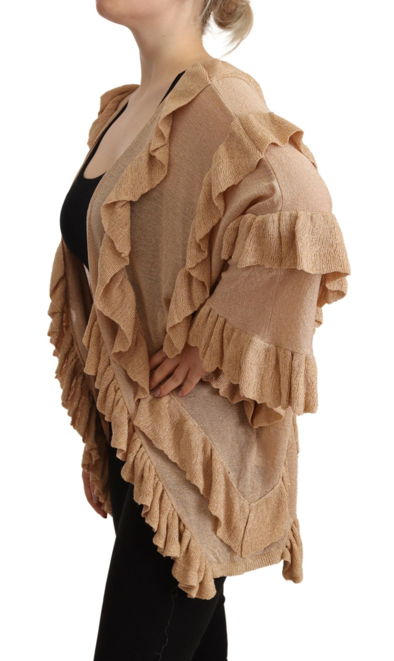Aniye By Beige Ruffle Long Sleeves Open Front Cardigan Sweater | Regal Royce