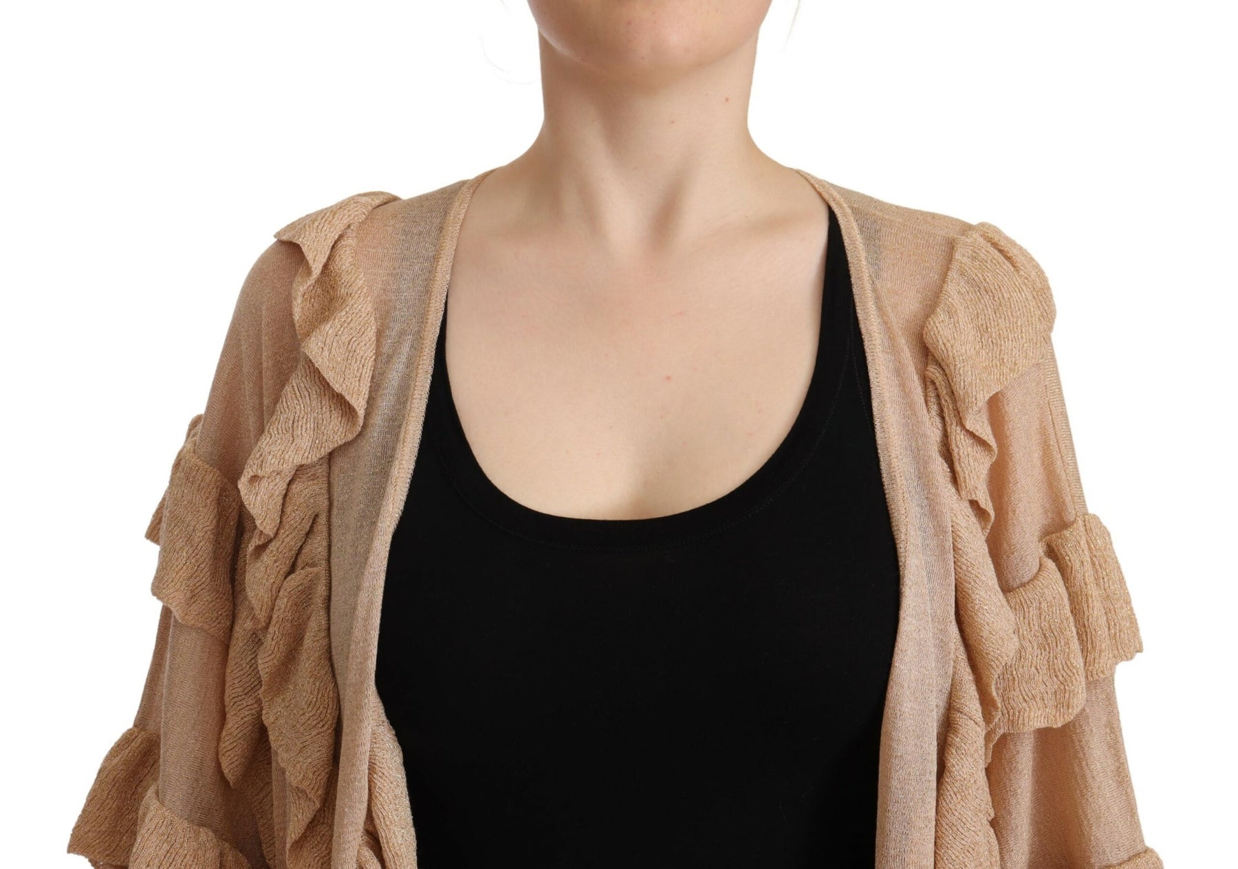 Aniye By Beige Ruffle Long Sleeves Open Front Cardigan Sweater | Regal Royce