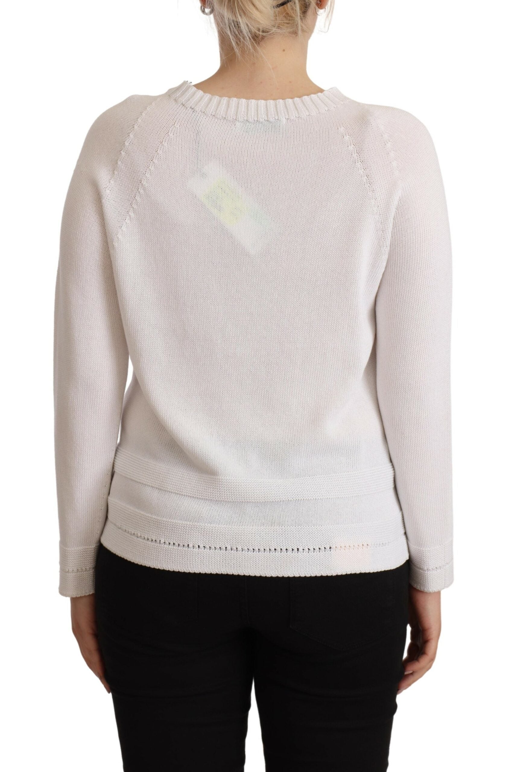 Alpha Studio White Long Sleeves Crewneck Pullover Sweater | Regal Royce