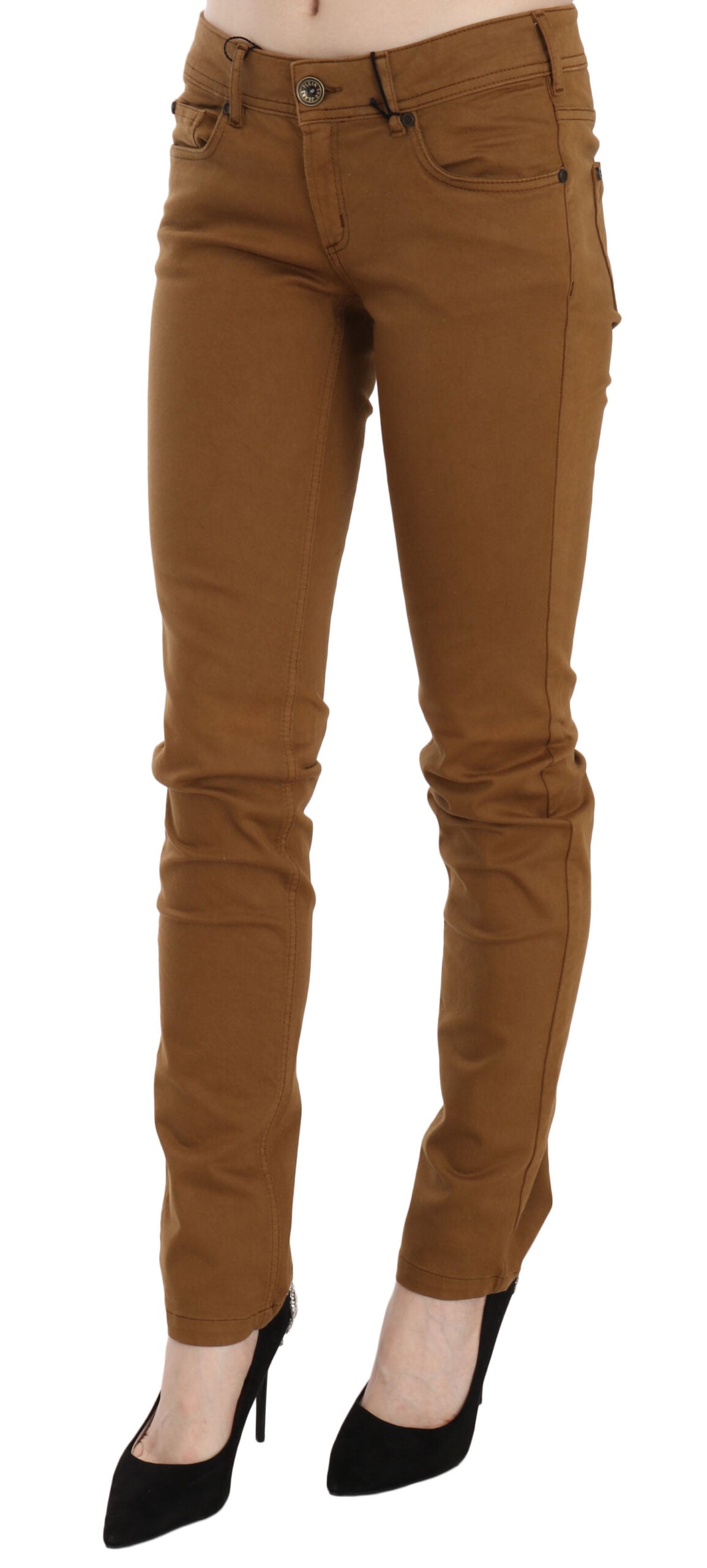 PLEIN SUD Brown Cotton Mid Waist Skinny Slim Fit Denim Jeans | Regal Royce