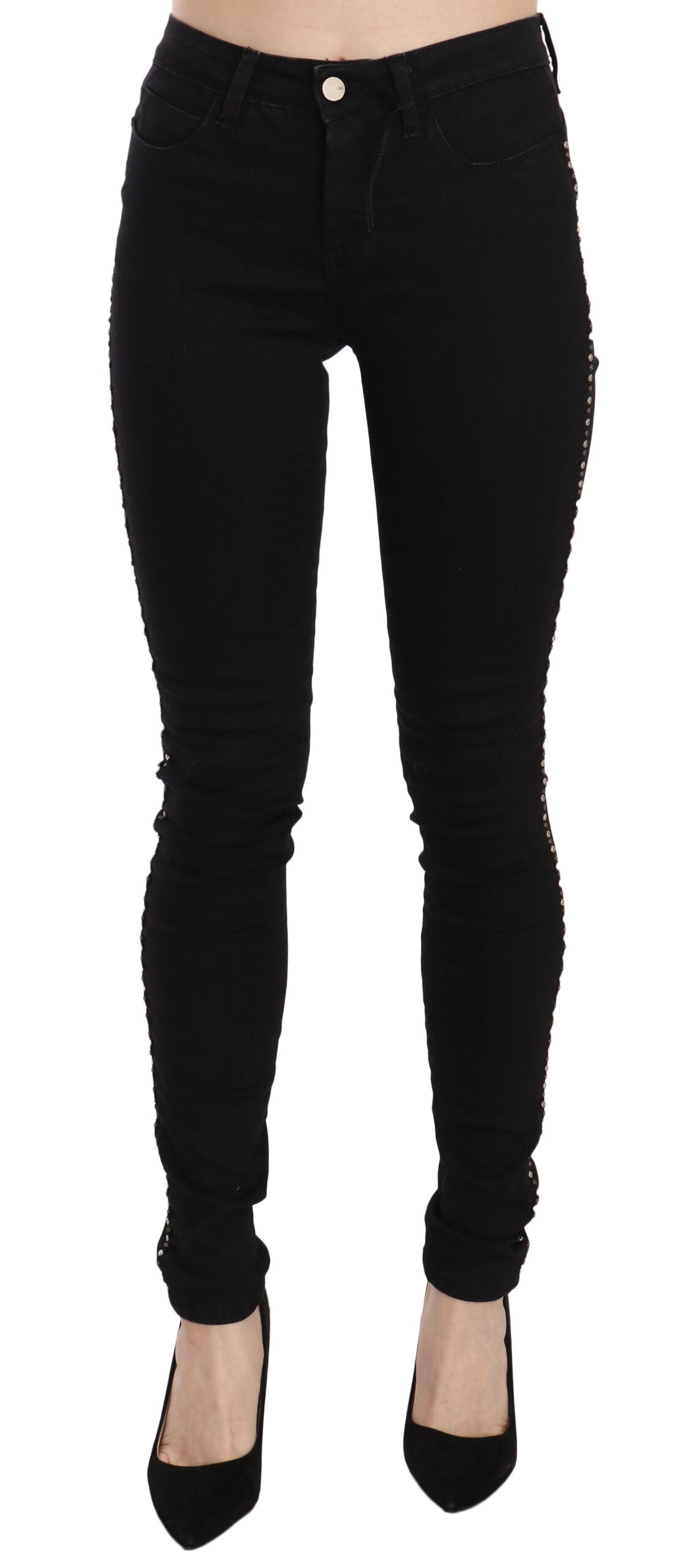 Costume National Black Embellished Mid Waist Skinny Denim Jeans | Regal Royce