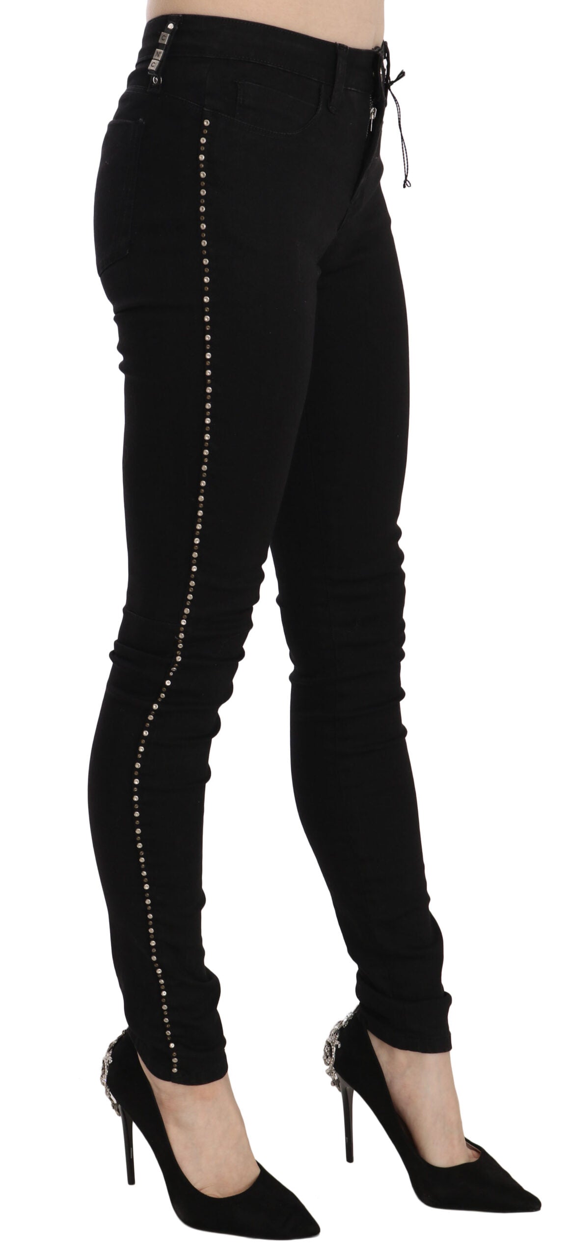 Costume National Black Embellished Mid Waist Skinny Denim Jeans | Regal Royce
