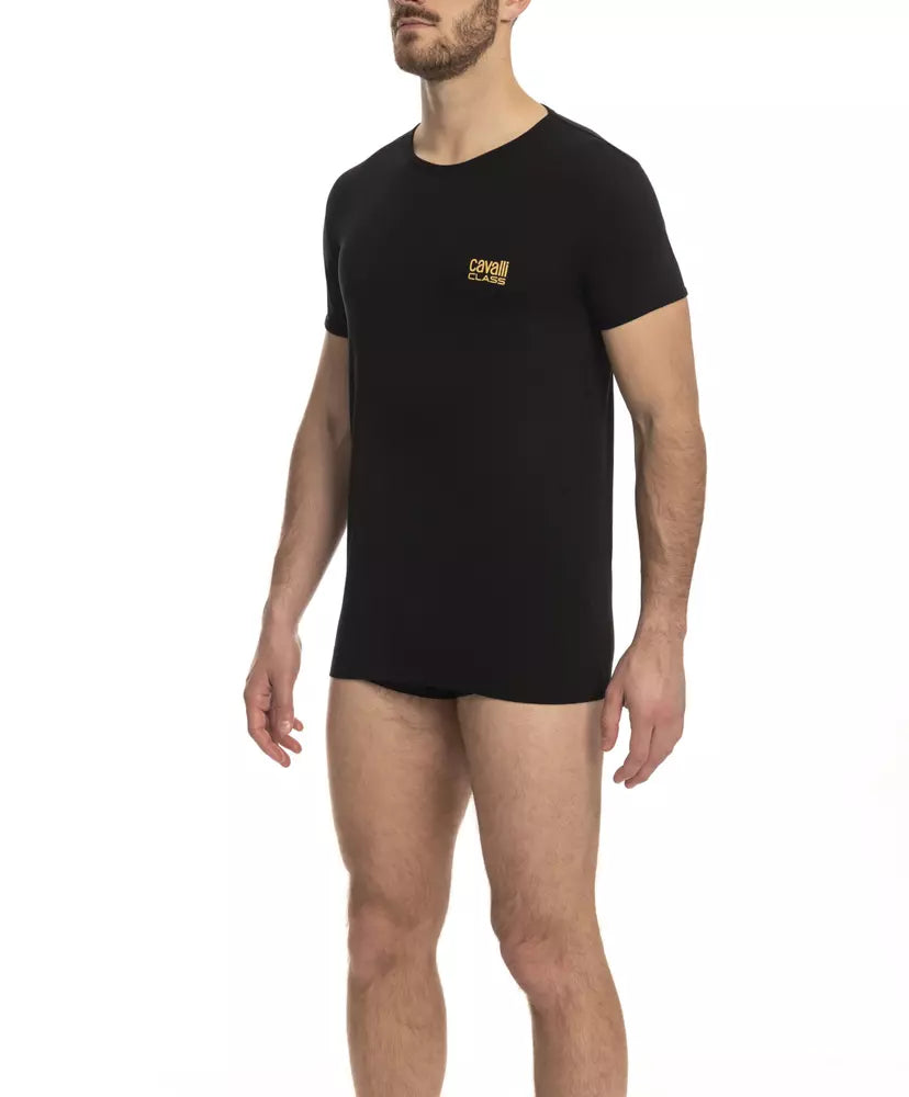Cavalli Class Black Cotton Men T-Shirt | Regal Royce