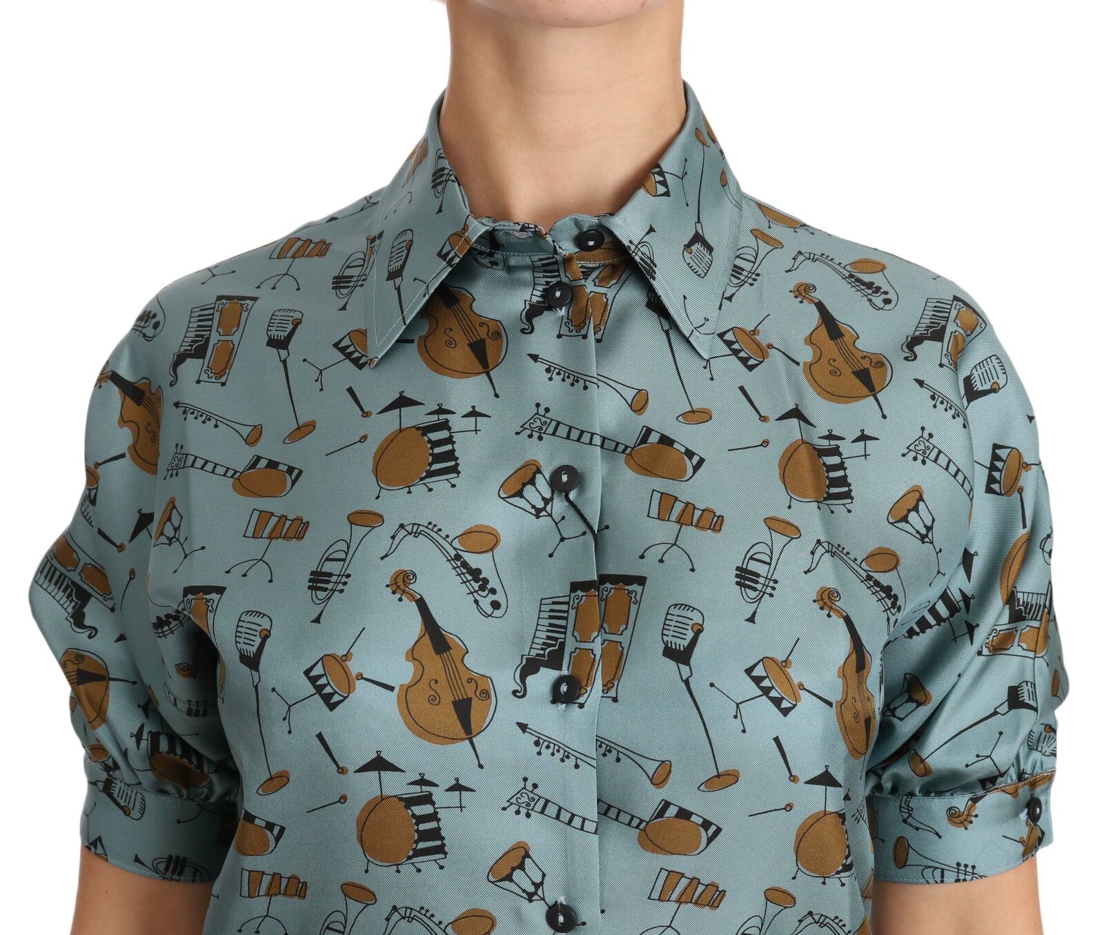 Dolce & Gabbana Multicolor Musical Instruments Silk Short sleeve Shirt | Regal Royce
