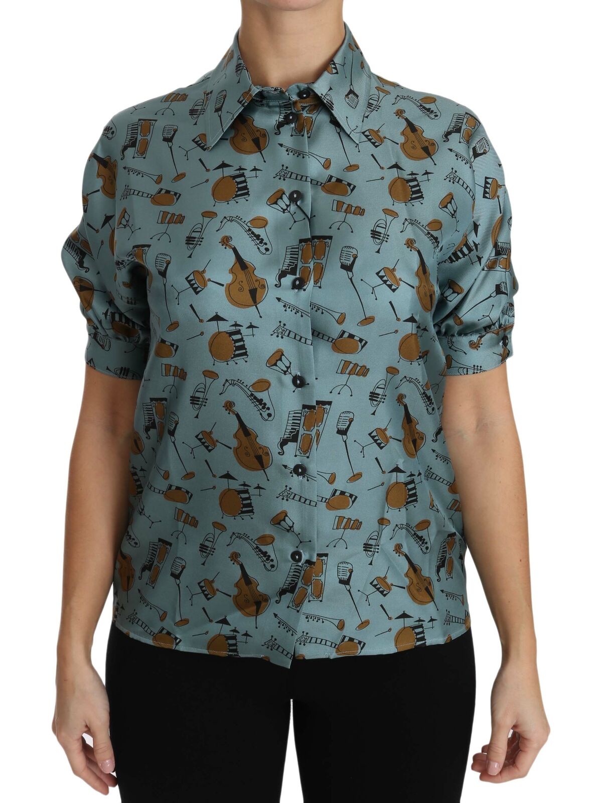 Dolce & Gabbana Multicolor Musical Instruments Silk Short sleeve Shirt | Regal Royce