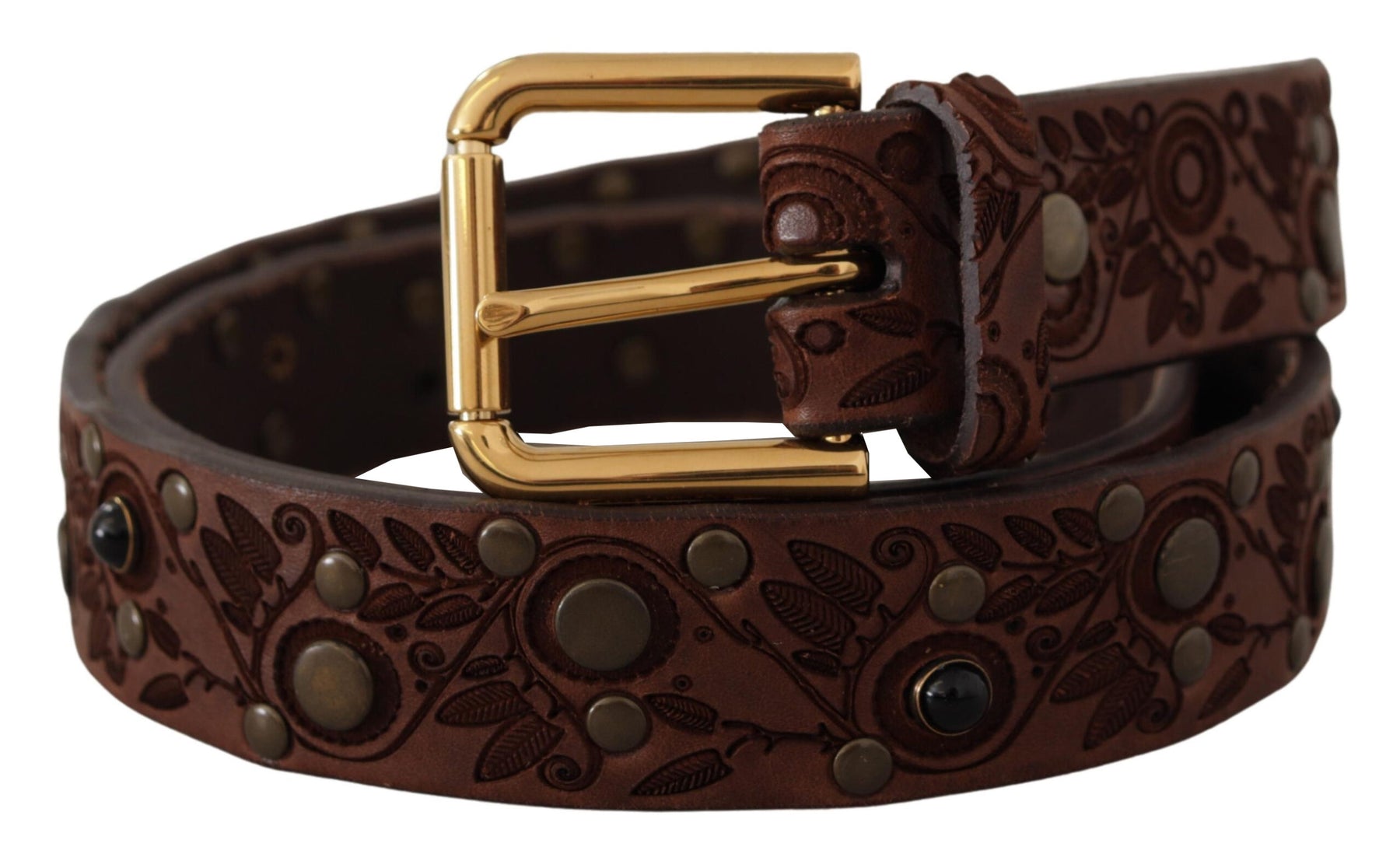 Dolce & Gabbana Brown Calf Leather Embossed Gold Metal Buckle | Regal Royce