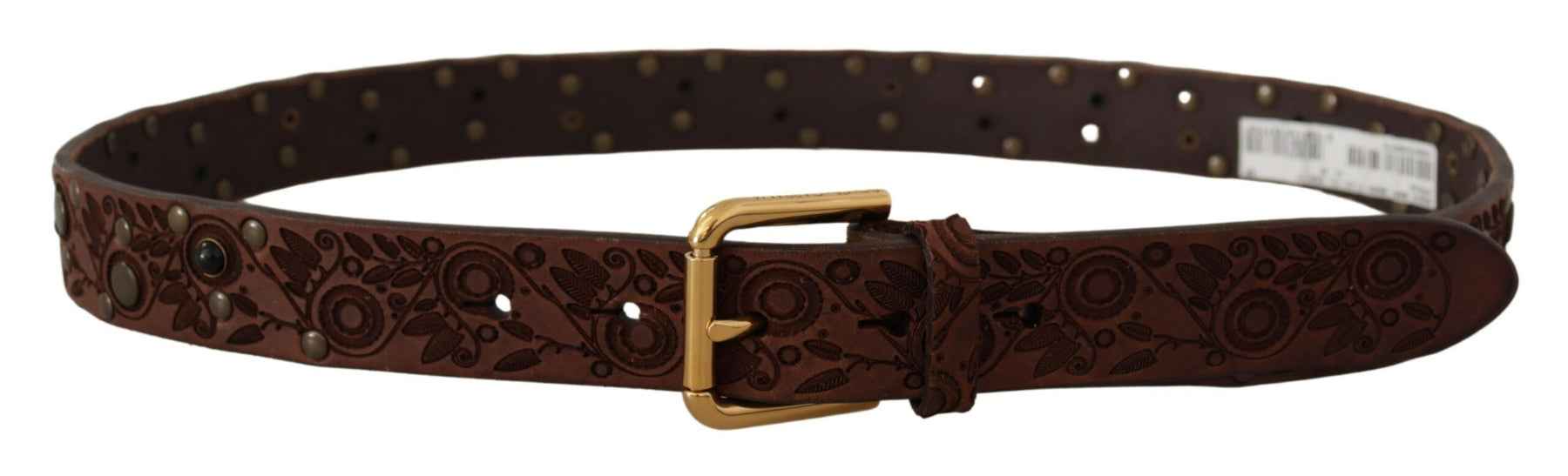 Dolce & Gabbana Brown Calf Leather Embossed Gold Metal Buckle | Regal Royce