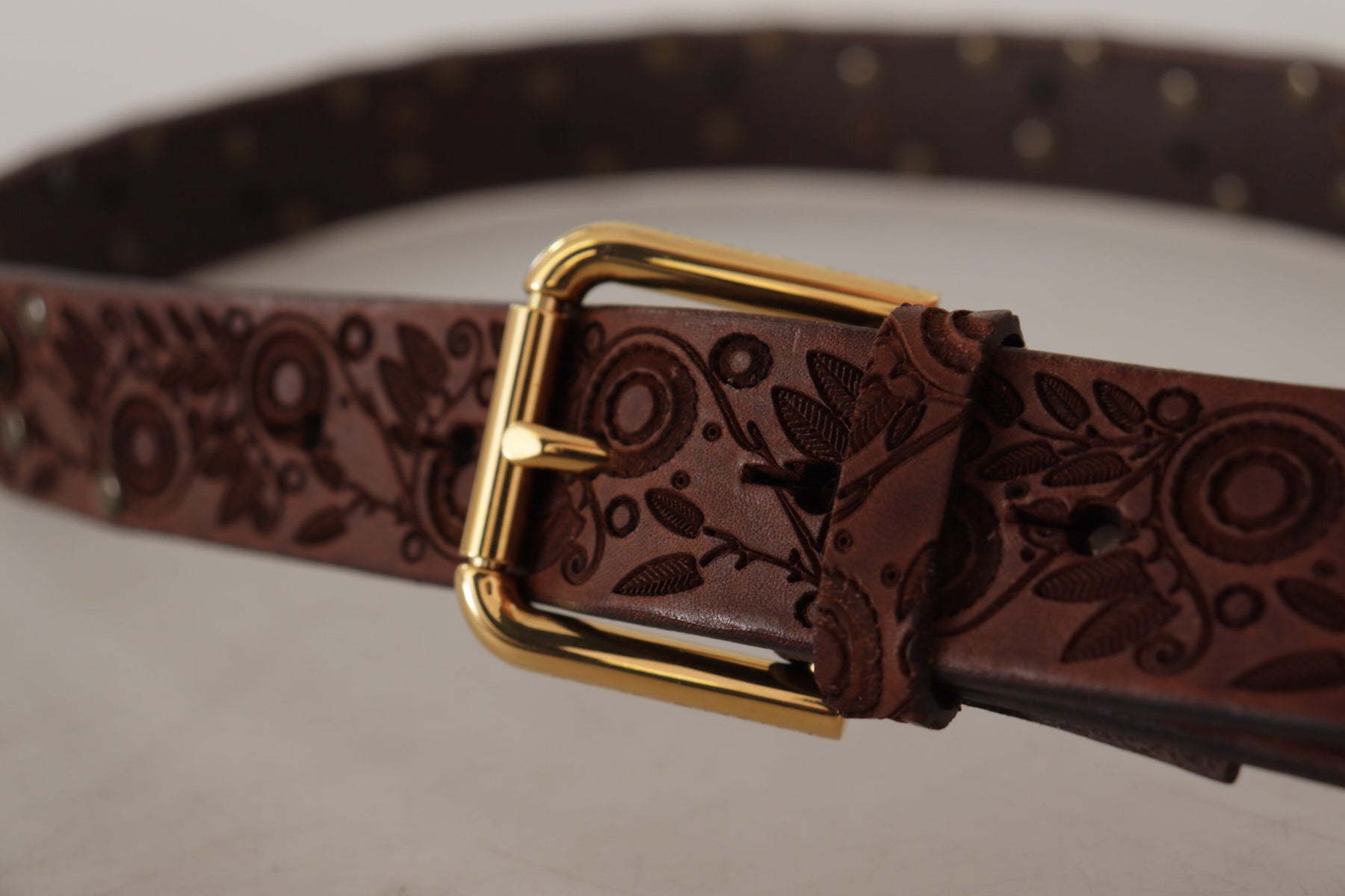 Dolce & Gabbana Brown Calf Leather Embossed Gold Metal Buckle | Regal Royce