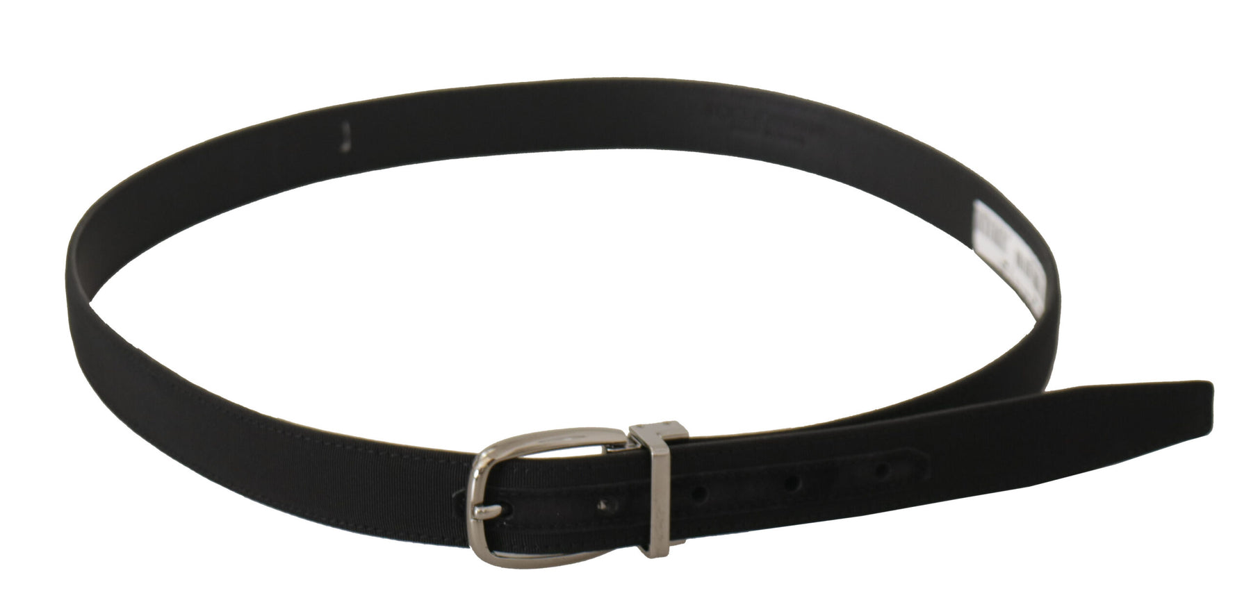 Dolce & Gabbana Black Calf Canvas Silver Tone Logo Metal Belt | Regal Royce
