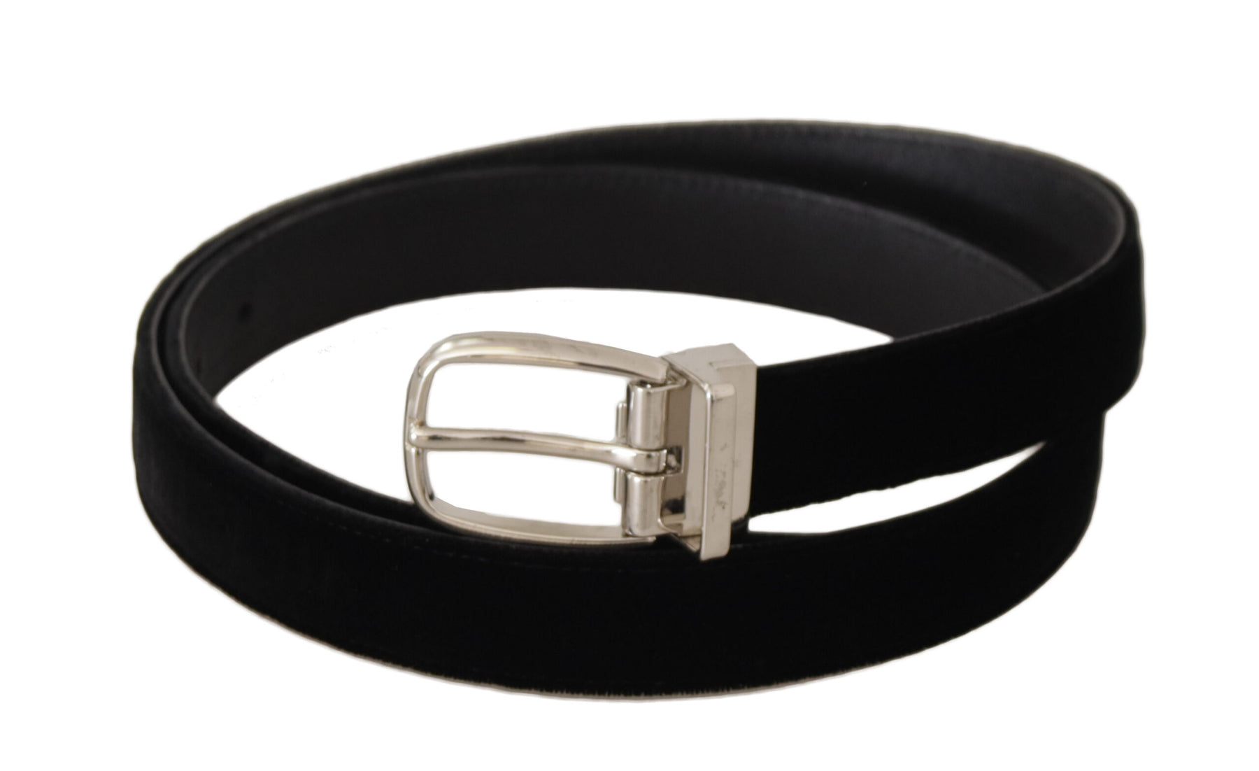 Dolce & Gabbana Black Casual Velvet Silver Tone Metal Buckle Belt | Regal Royce