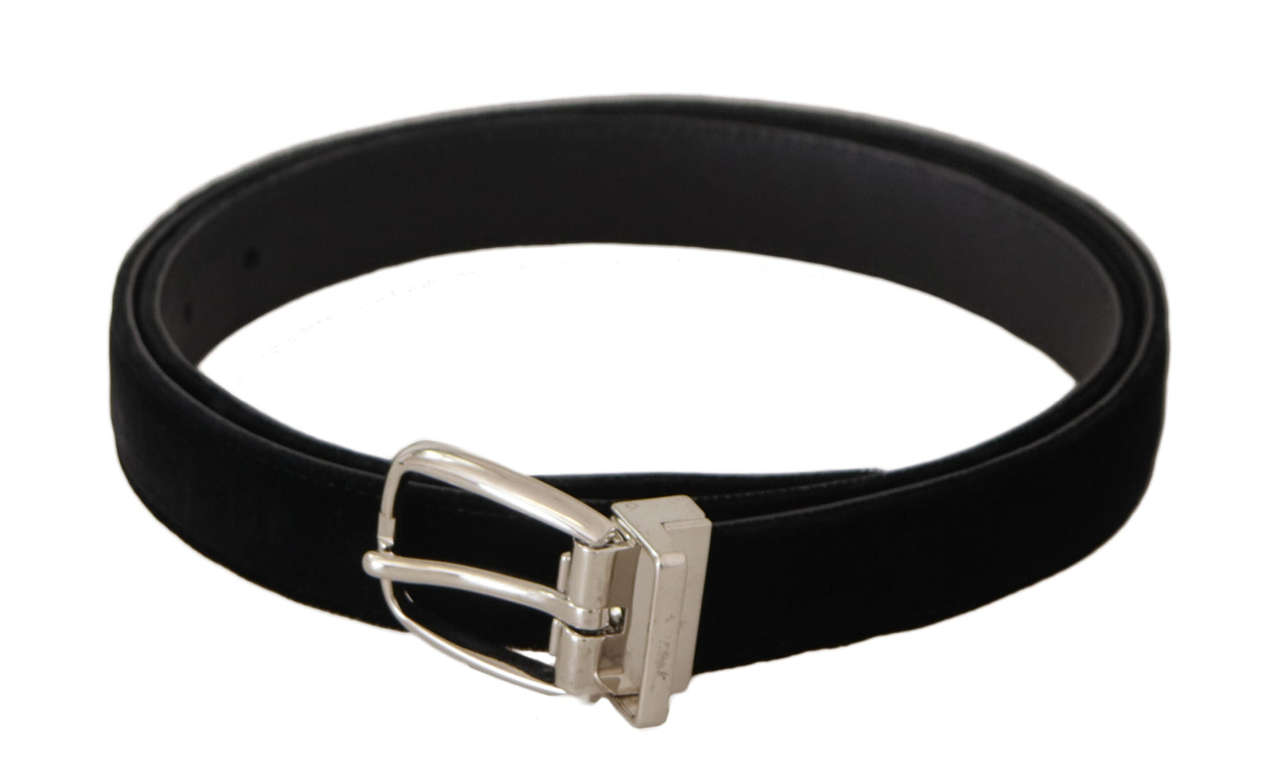 Dolce & Gabbana Black Casual Velvet Silver Tone Metal Buckle Belt | Regal Royce