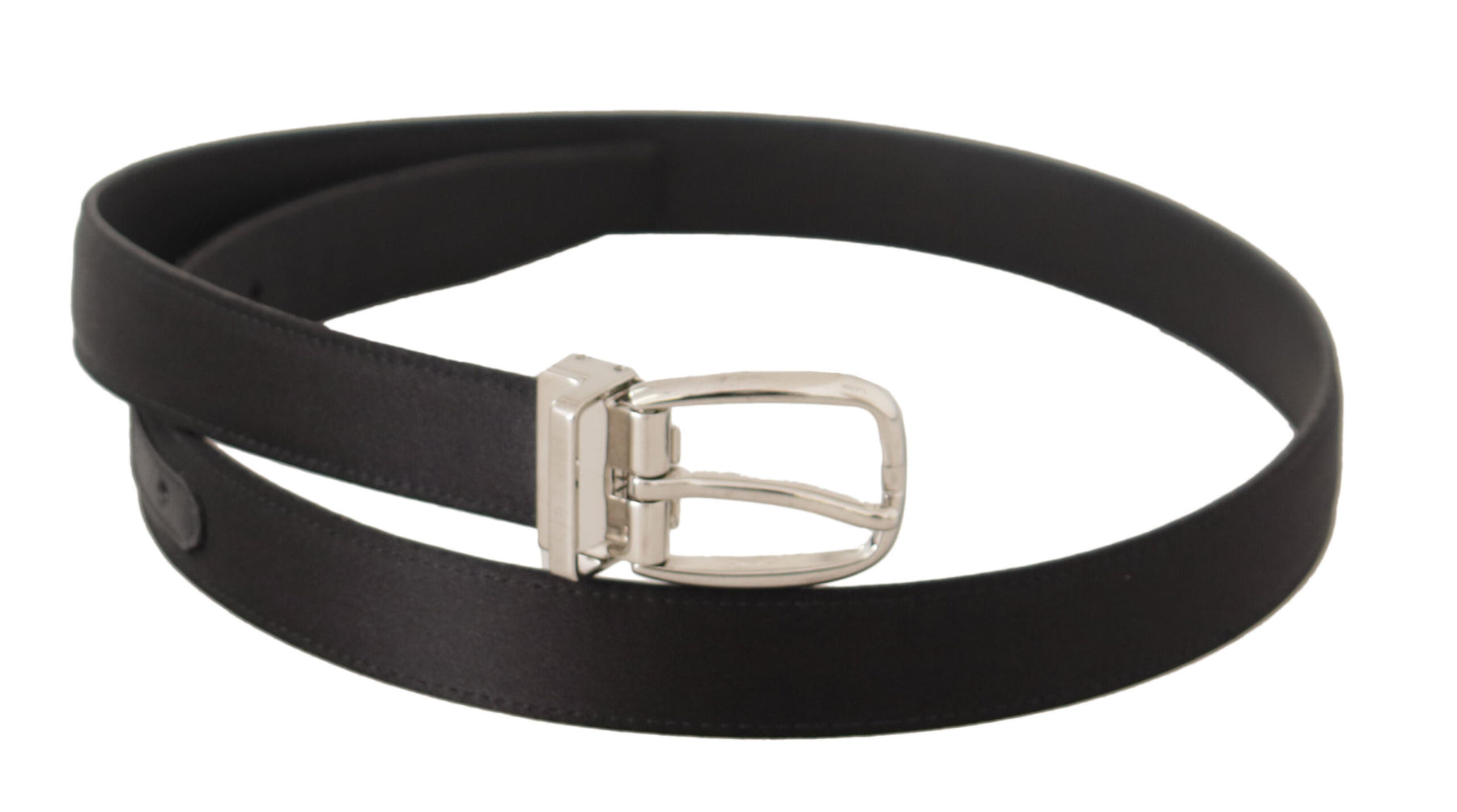 Dolce & Gabbana Black Canvas Leather Silver Logo Metal Buckle Belt | Regal Royce