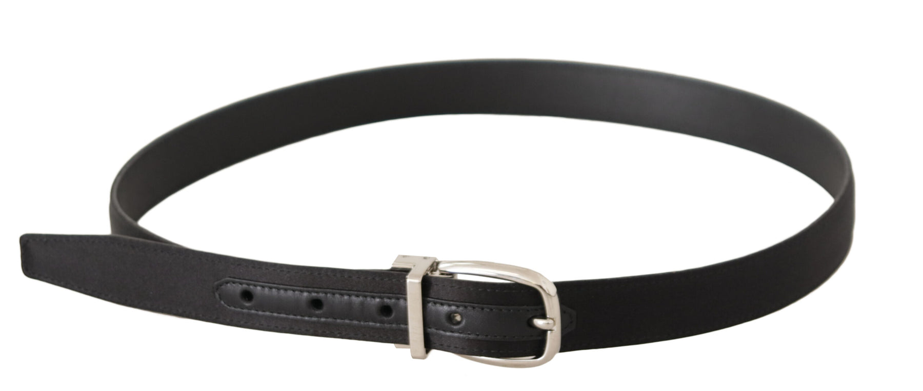 Dolce & Gabbana Black Canvas Leather Silver Logo Metal Buckle Belt | Regal Royce