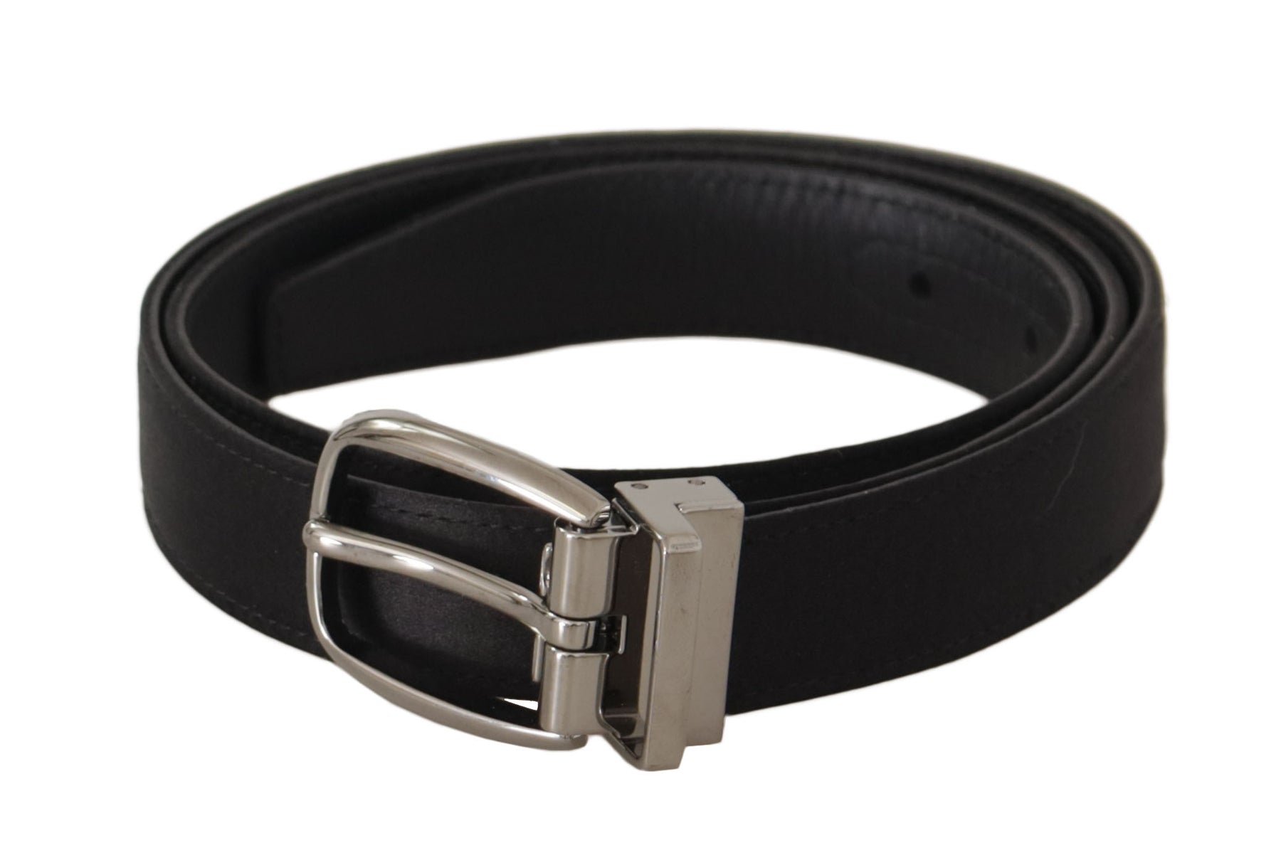 Dolce & Gabbana Black Calf Leather Silver Logo Metal Buckle Belt | Regal Royce