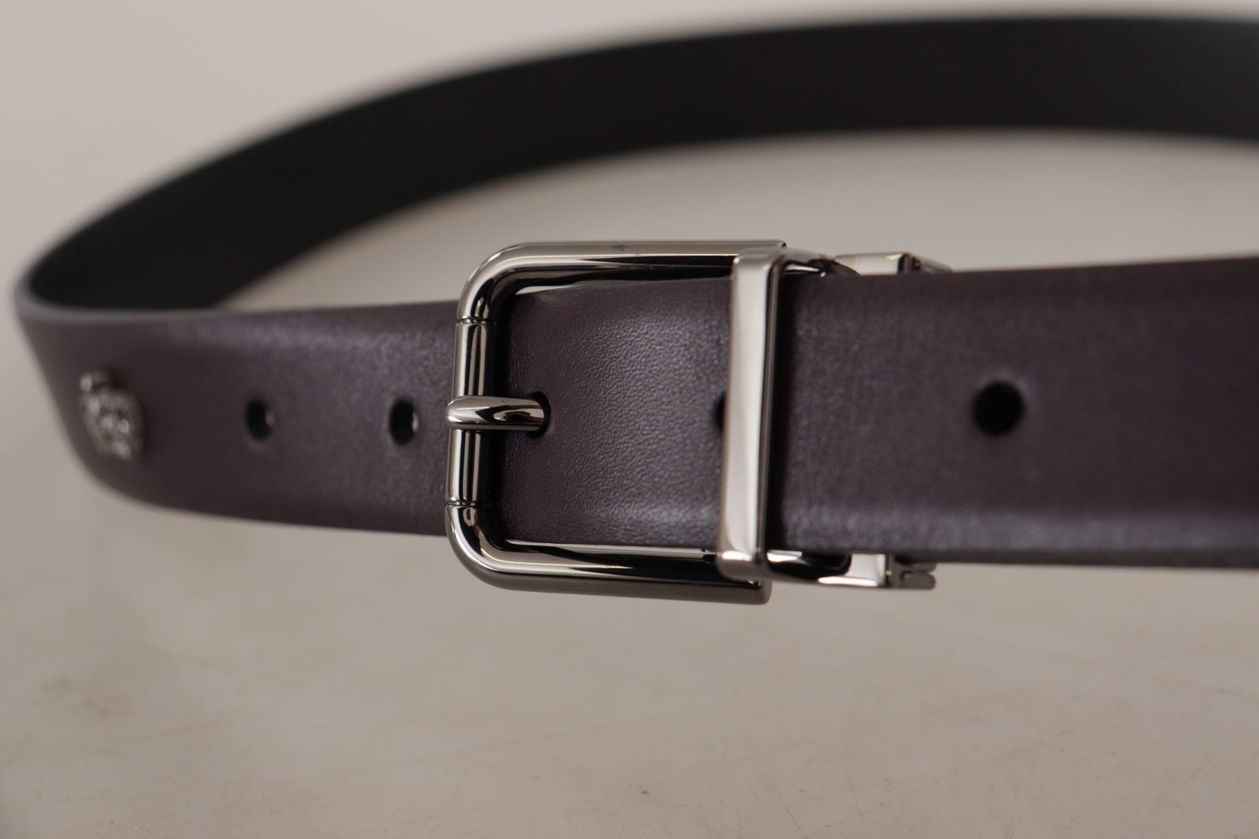 Dolce & Gabbana Dark Purple Leather Box Borchia Metal Buckle Belt | Regal Royce