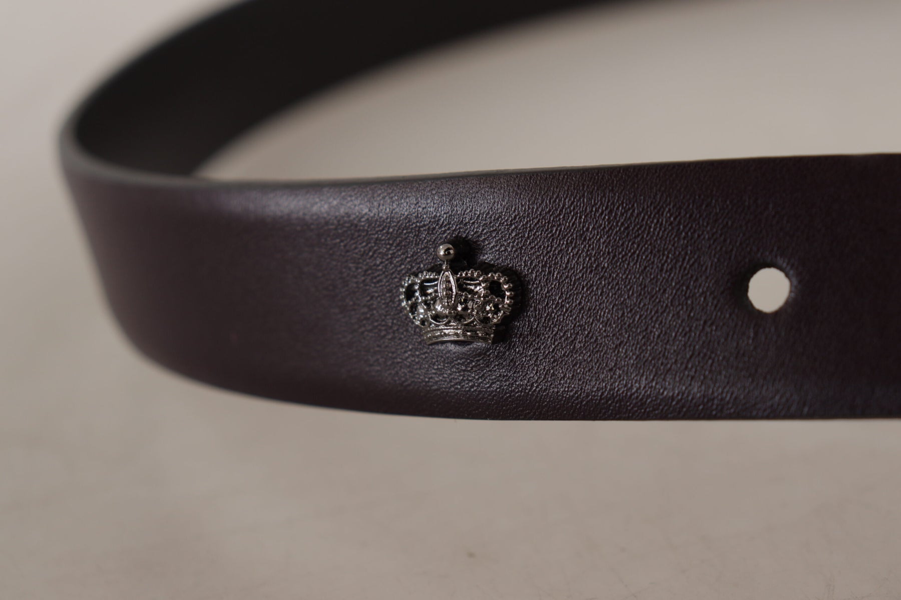 Dolce & Gabbana Dark Purple Leather Box Borchia Metal Buckle Belt | Regal Royce