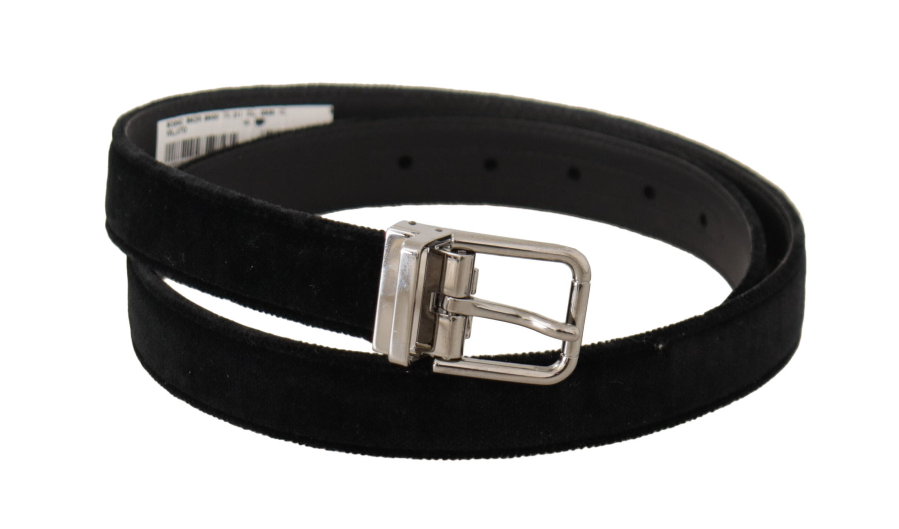 Dolce & Gabbana Black Casual Velvet Silver Metal Logo Buckle Belt | Regal Royce